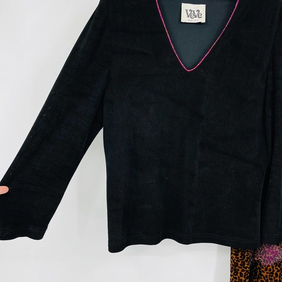 VTG 90s Y2K VeVe Dresses Velvet Leopard Outfit Top Skirt Beaded STRETCH Women 12 - Picture 4 of 11